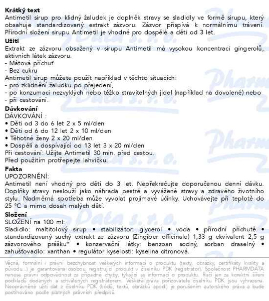Příbalový leták - Antimetil sirup 150ml