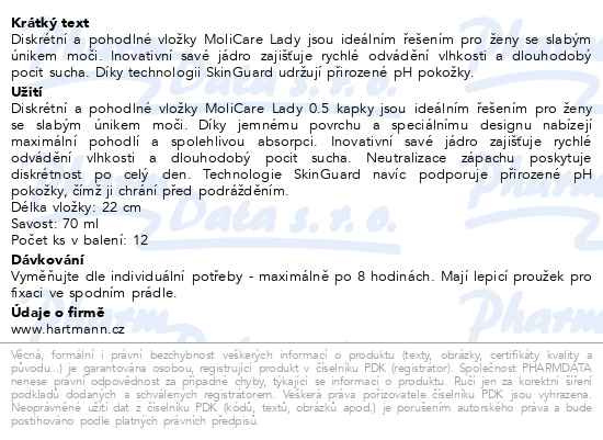 Příbalový leták - MoliCare lady inkontinenční vložky 0.5 kapek 28ks