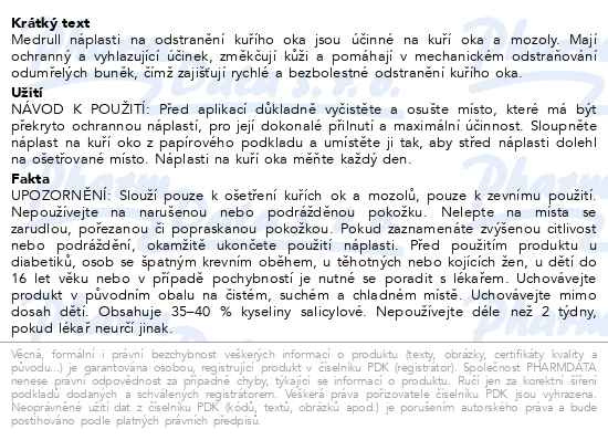 Příbalový leták - Medrull náplasti k odstranění kuřího oka 6ks