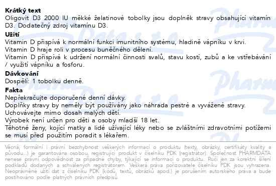 Příbalový leták - Oligovit Vitamin D3 2000 IU tob.30 Galenika