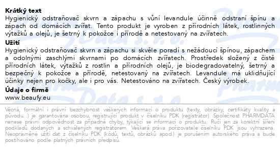 Příbalový leták - CLEANEE Pet Care na skvrny a zápach levan.500ml