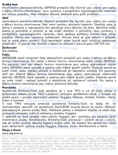 Příbalový leták - Depend Slip Normal inkont.kalhotky vel.L 15ks