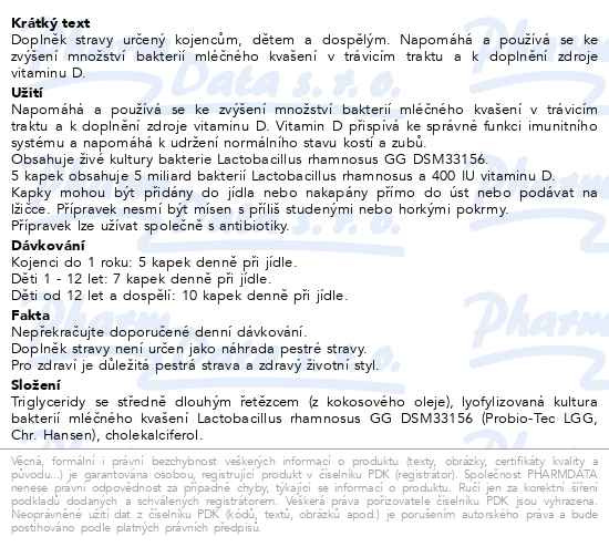 Příbalový leták - Active Flora Baby + D3 5ml