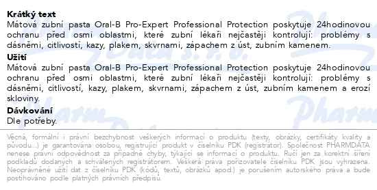 Příbalový leták - Oral-B Pro Expert Professional Protect zubní pasta 2x75ml