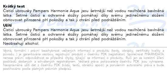 Příbalový leták - Pampers Harmonie Aqua vlhčené ubrousky 24x48ks