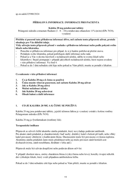 Příbalový leták (SUKL) - Kaloba 20mg por.tbl.flm. 21x20mg