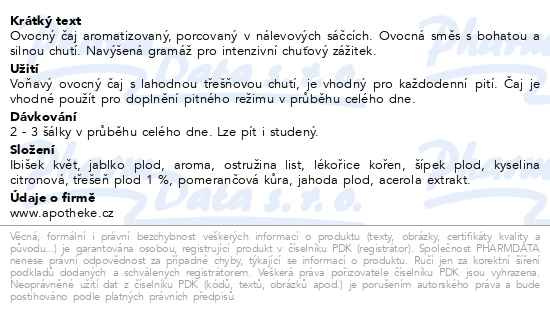 Příbalový leták - Apotheke Premier Intense Divoká třešeň čaj 20x2.5g