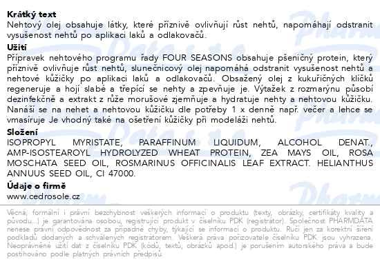 Příbalový leták - Four Seasons nehtový olej 12ml