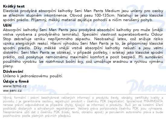 Příbalový leták - Seni Man Pants inkon.plen.kalhotky L 10ks