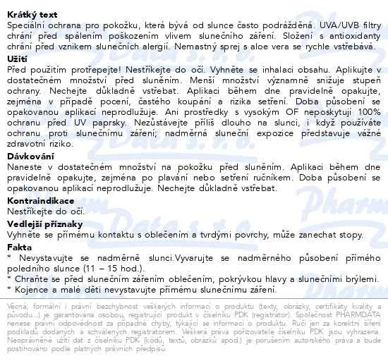 Příbalový leták - NIVEA SUN Sprej na opalování Sensitive SPF 50+ 200ml