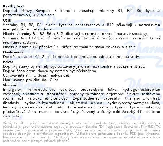 Příbalový leták - Beviplex B komplex 30 tablet Galenika