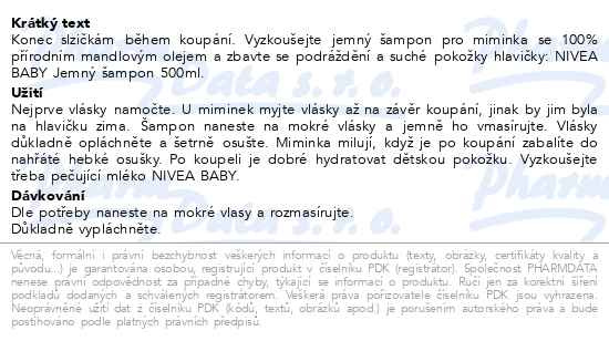 Příbalový leták - NIVEA Baby Jemný šampon 500 ml