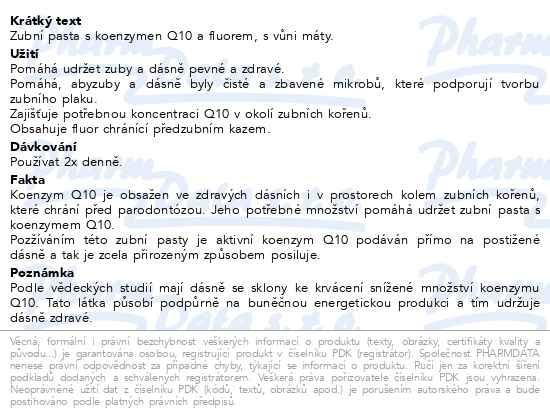 Příbalový leták - Bioaktivní Q10 Zubní pasta Zymbion