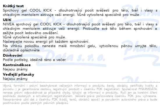 Příbalový leták - NIVEA MEN Sprchový gel pro muže 3 v 1 Fresh Kick 250ml