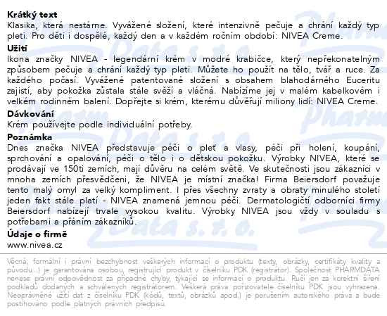 Příbalový leták - NIVEA Creme 400ml