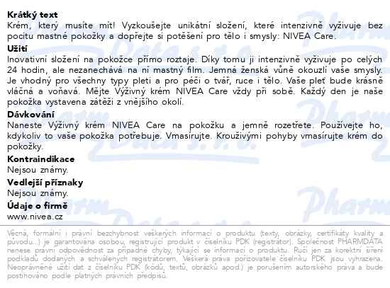 Příbalový leták - NIVEA Care výživný krém 50ml