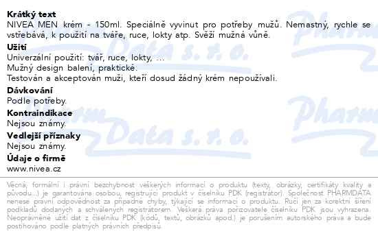 Příbalový leták - NIVEA MEN krém 150ml