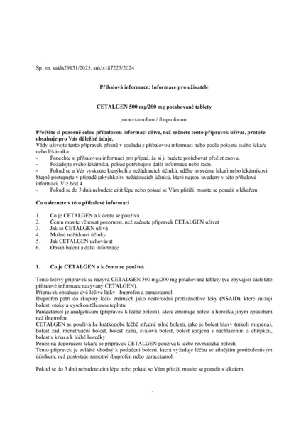 Příbalový leták (SUKL) - Cetalgen 500mg/200mg tbl.flm.20 II