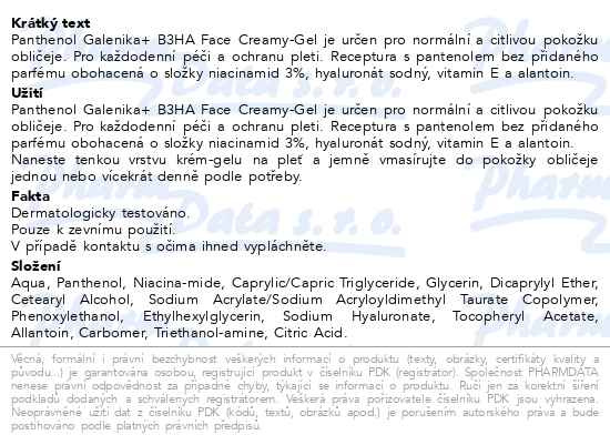 Příbalový leták - Panthenol Galenika B3HA Face Creamy-Gel 50ml