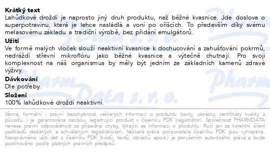 Příbalový leták - Allnature Lahůdkové droždí neaktivní 250g