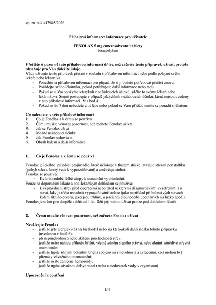 Příbalový leták (SUKL) - Fenolax 5mg 30 enterosolventních tablet
