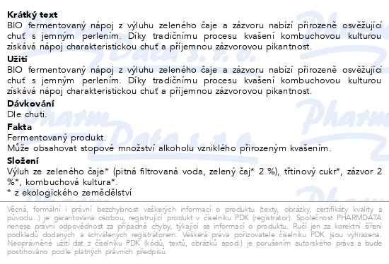 Příbalový leták - Allnature Kombucha Zázvor BIO 330ml