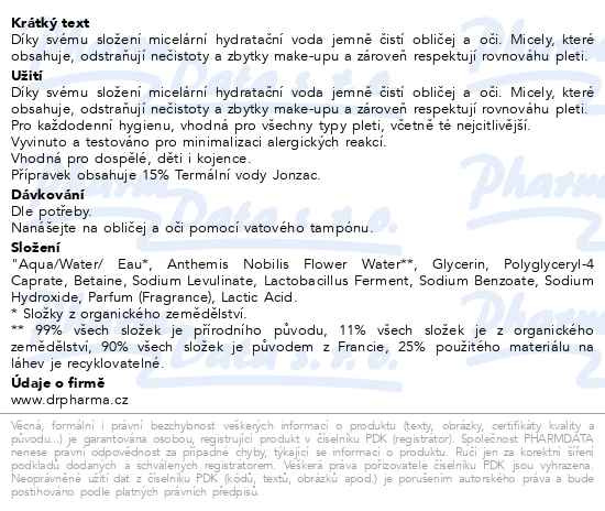 Příbalový leták - JONZAC REHYDRATE Hydratační micelární voda BIO 500ml