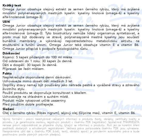 Příbalový leták - Omega Junior 30ml Pharmalife