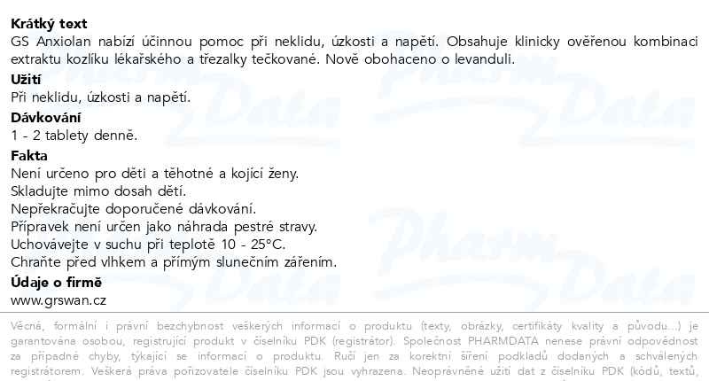 Příbalový leták - GS Anxiolan s levandulí 60 tablet
