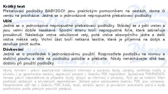 Příbalový leták - Přebal.podložka Baby2go! 40x60cm/5ks Steriwund