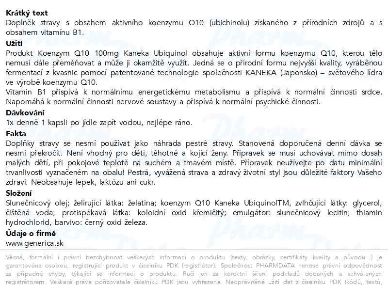 Příbalový leták - Koenzym Q10 100mg Kaneka Ubiquinol cps.30