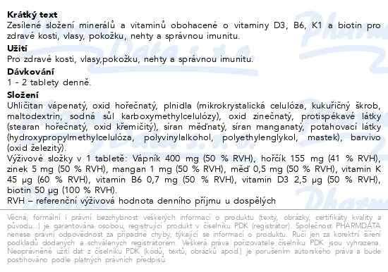 Příbalový leták - GS Vápník Hořčík Zinek 130+10 tablet dárek