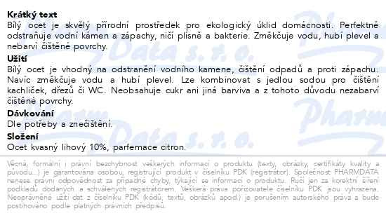 Příbalový leták - Allnature Bílý ocet 10% s vůní citronu 500ml
