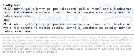 Příbalový leták - MUSA Intimní gel 250ml