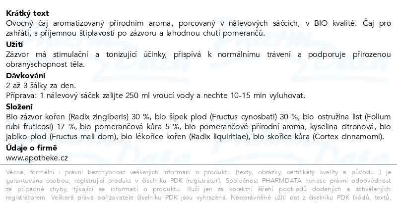 Příbalový leták - Apotheke BIO Zázvorový s pomerančem 20x1.5g