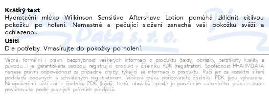 Příbalový leták - WILKINSON Sensitive Aftershave Lotion po holení 100ml