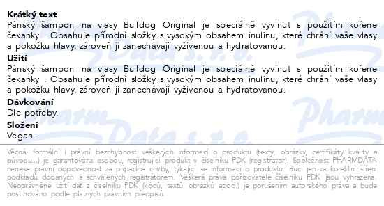 Příbalový leták - BULLDOG Original Shampoo na vlasy 300ml