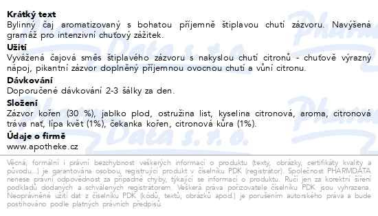 Příbalový leták - Apotheke Premier Intense Citron zázvor čaj 20x2.5g