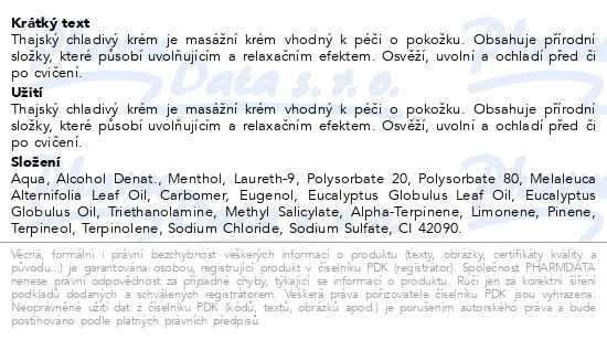 Příbalový leták - Thajský krém +Essential Cool 100g
