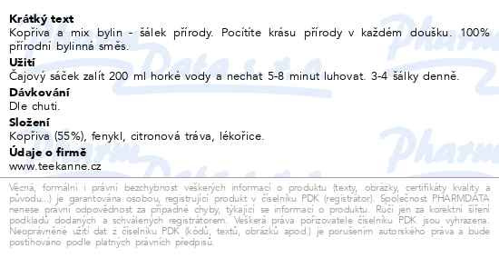 Příbalový leták - TEEKANNE Kopřiva mix čaj 20x1.6g