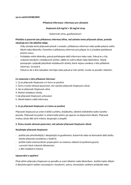 Příbalový leták (SUKL) - Stoptussin 0.8mg/ml+20mg/ml sir.1x100ml II