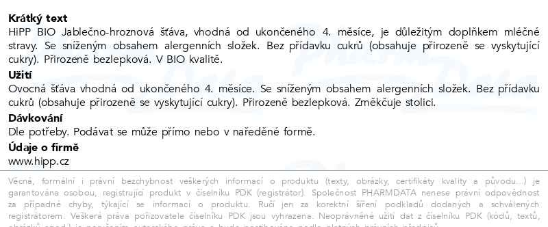 Příbalový leták - HiPP ŠŤÁVA BIO Jablečno-hroznová 200ml