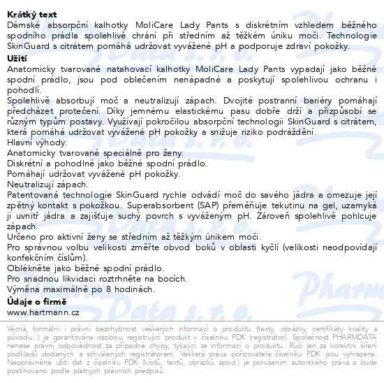 Příbalový leták - Molicare Lady Pants 7 kapek velikost M 8ks