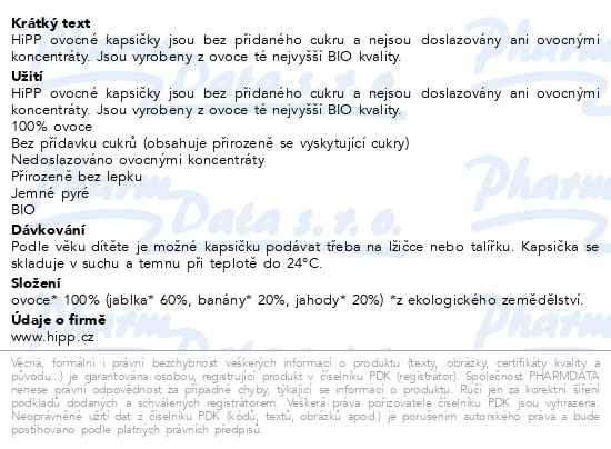 Příbalový leták - HiPP KAPSIČKA BIO Jablko-Banán-Jahoda 100g