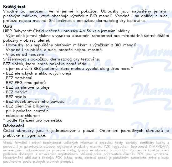 Příbalový leták - HiPP BABYSANFT Vlhčené ubrousky 4x56ks
