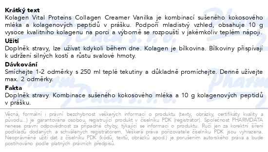 Příbalový leták - Vital Proteins Collagen Creamer Vanilka 305g