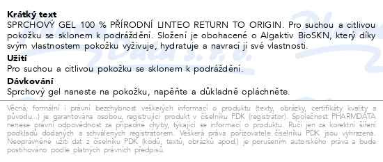 Příbalový leták - Linteo Return to ORIGIN Sprchový gel 385ml