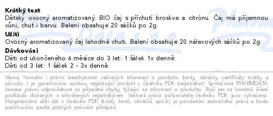 Příbalový leták - Megafyt Dětský čaj broskev a citrón BIO 20x2g