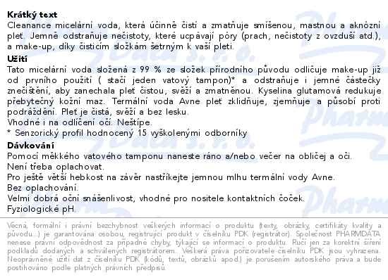 Příbalový leták - AVENE Cleanance Micelární voda 400ml