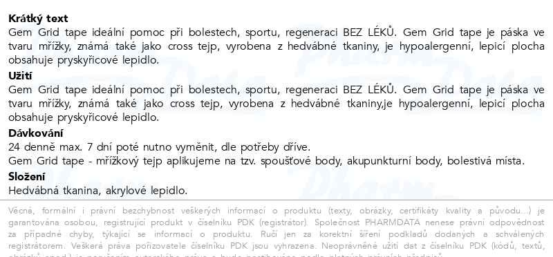 Příbalový leták - GM Gem Grid tape SKIN vel.A-B-C (cross tejp) 95ks